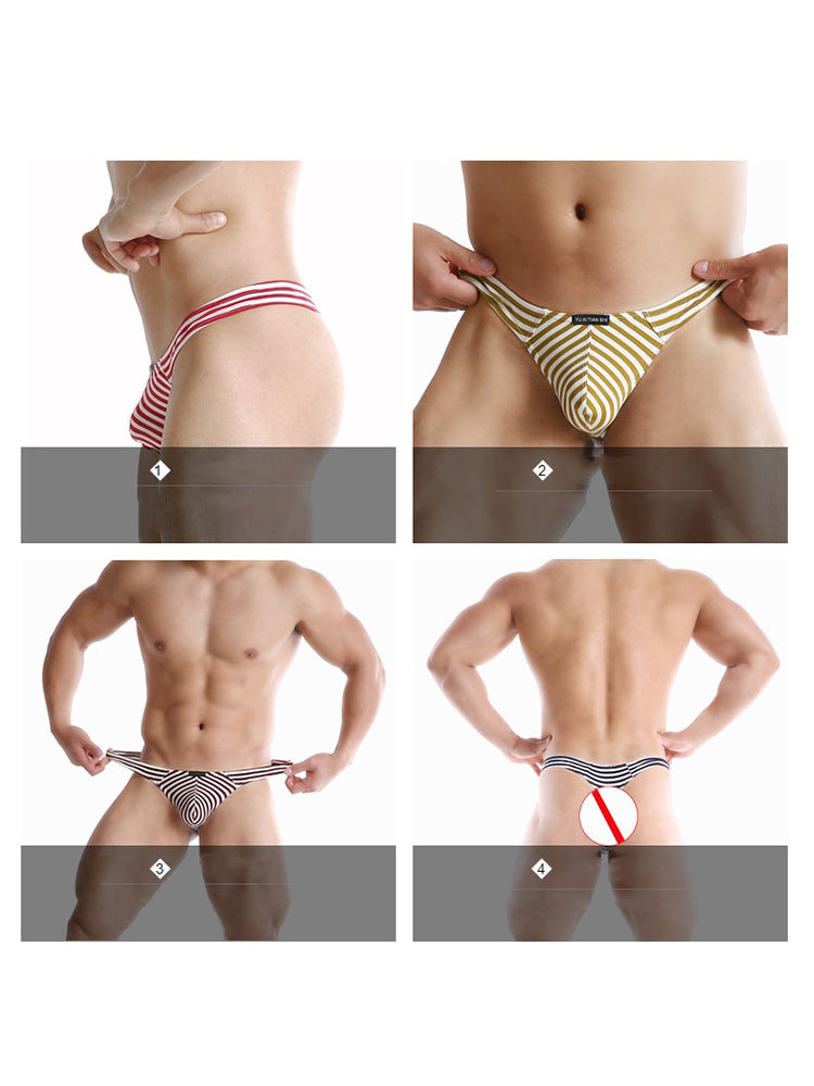 3 Pack Men's Striped Trendy Cooling Touch Day-Long Comfort Firm Support Thongs | dmunderwear detail image 11