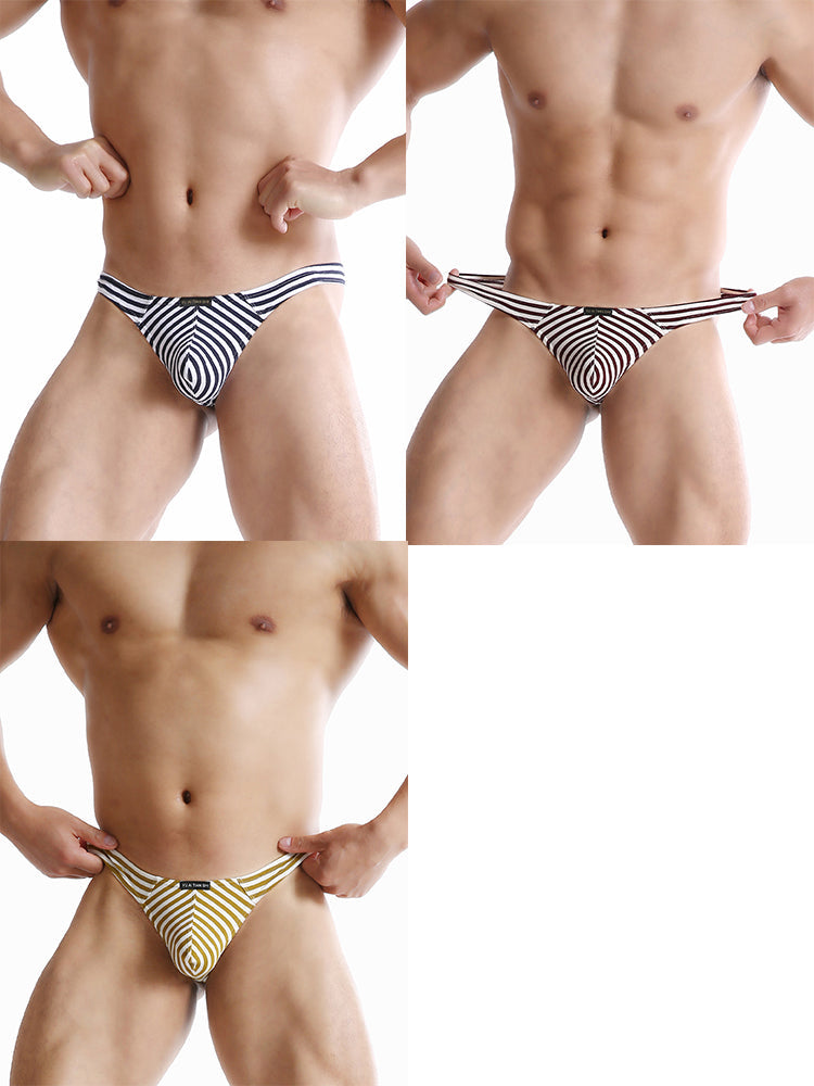 3 Pack Men's Striped Trendy Cooling Touch Day-Long Comfort Firm Support Thongs | dmunderwear detail image 14