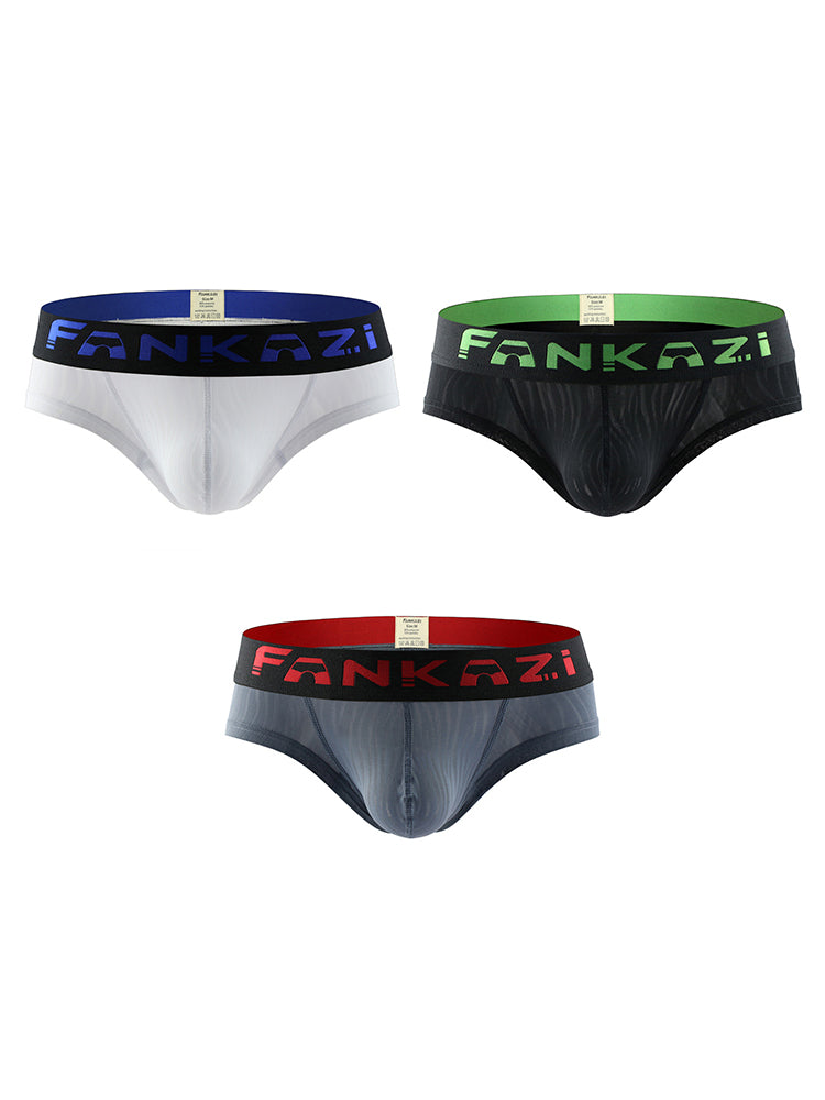 3 Pack Men's Striped U-Pouch Breathable Casual Briefs | dmunderwear detail image 2