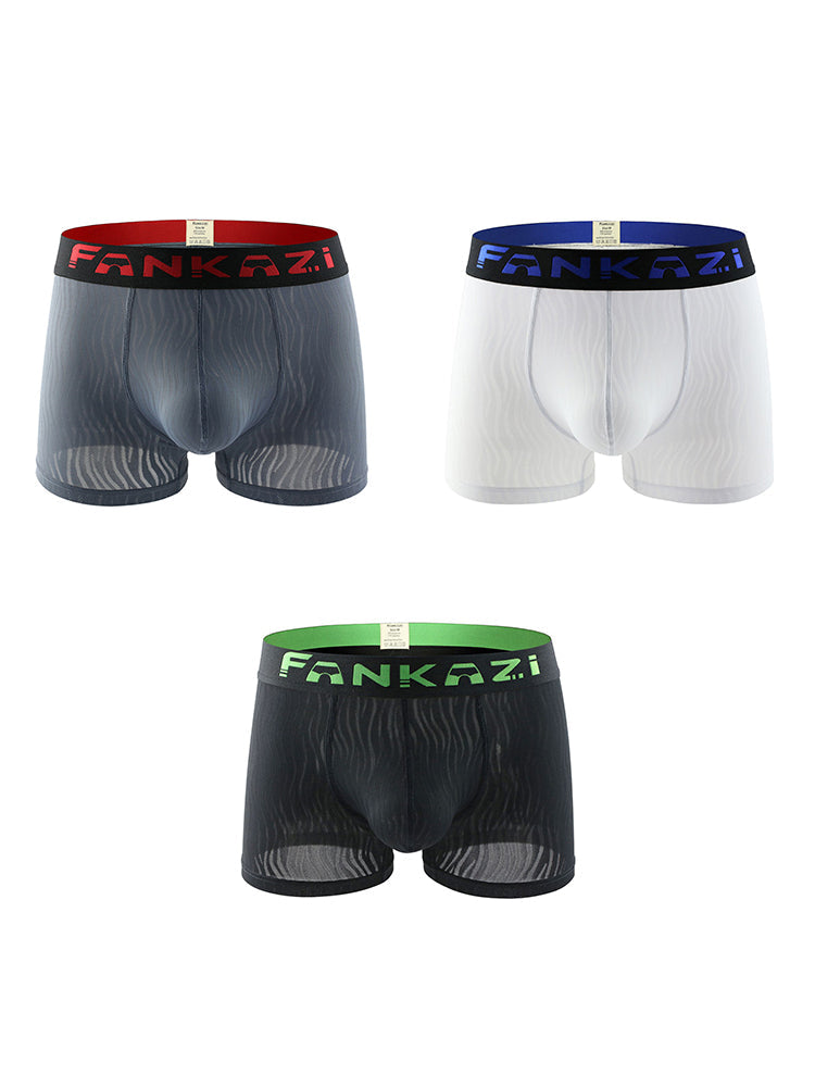 3 Pack Men's Striped U-Pouch Low-Rise Breathable Slim-Fit Trunks | dmunderwear detail image 2