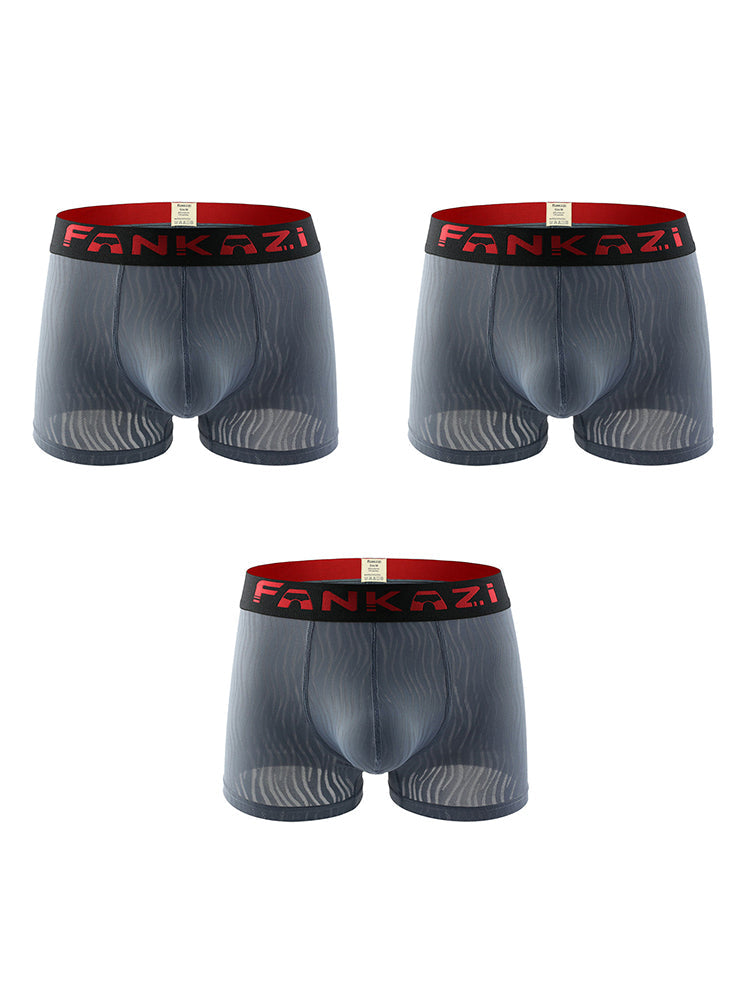 3 Pack Men's Striped U-Pouch Low-Rise Breathable Slim-Fit Trunks | dmunderwear detail image 7