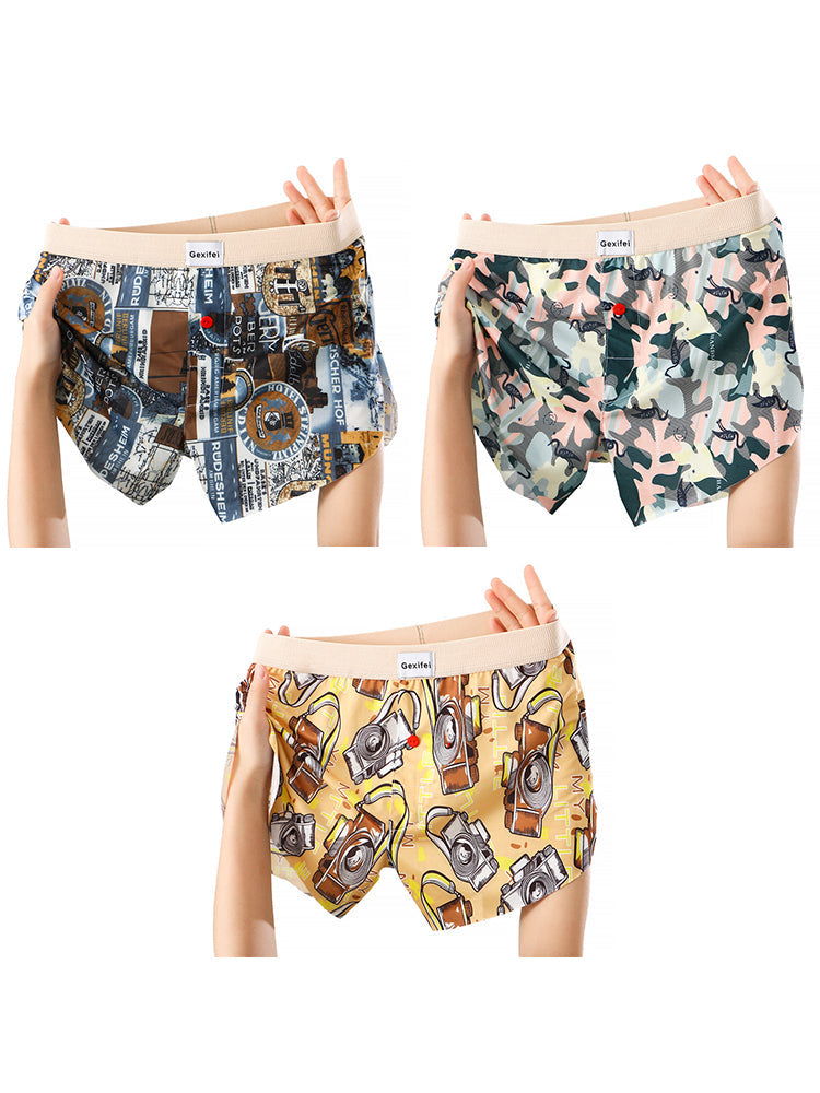 3 Pack Men's Trendy Print Ice Silk & Breathable Casual Style Boxers Shorts | dmunderwear detail image 14
