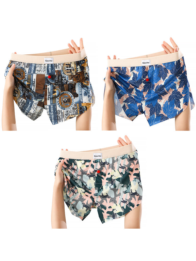 3 Pack Men's Trendy Print Ice Silk & Breathable Casual Style Boxers Shorts | dmunderwear detail image 2