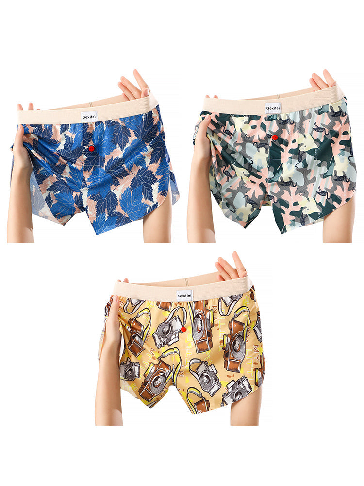 3 Pack Men's Trendy Print Ice Silk & Breathable Casual Style Boxers Shorts | dmunderwear detail image 20