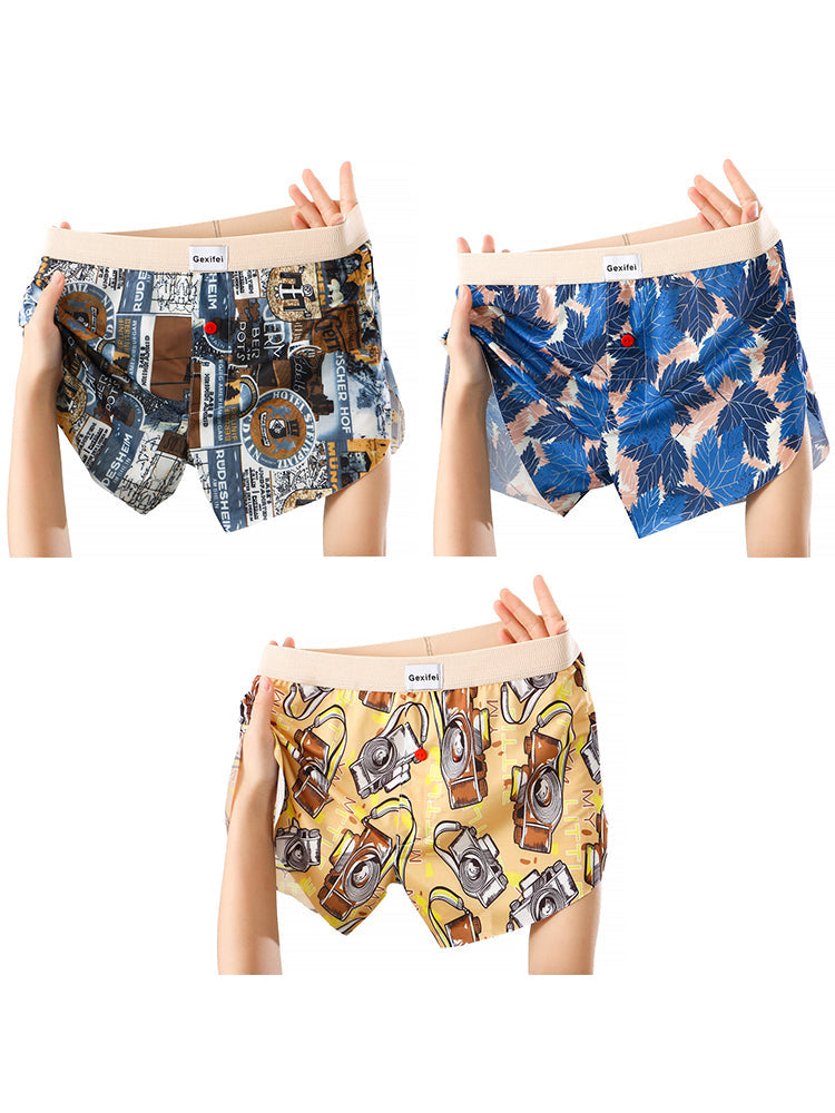 3 Pack Men's Trendy Print Ice Silk & Breathable Casual Style Boxers Shorts | dmunderwear detail image 8