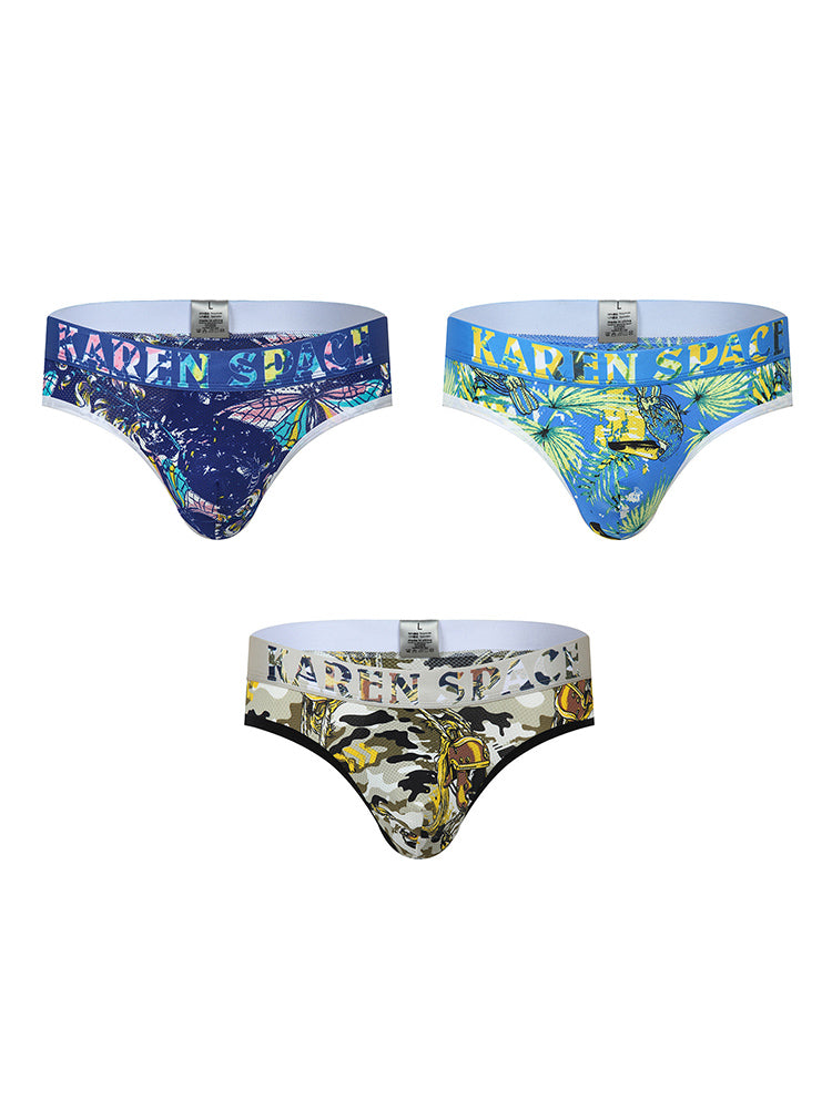 3 Pack Men's Trendy Prints Comfort U-Pouch Design Mesh Breathable Thongs | dmunderwear detail image 12