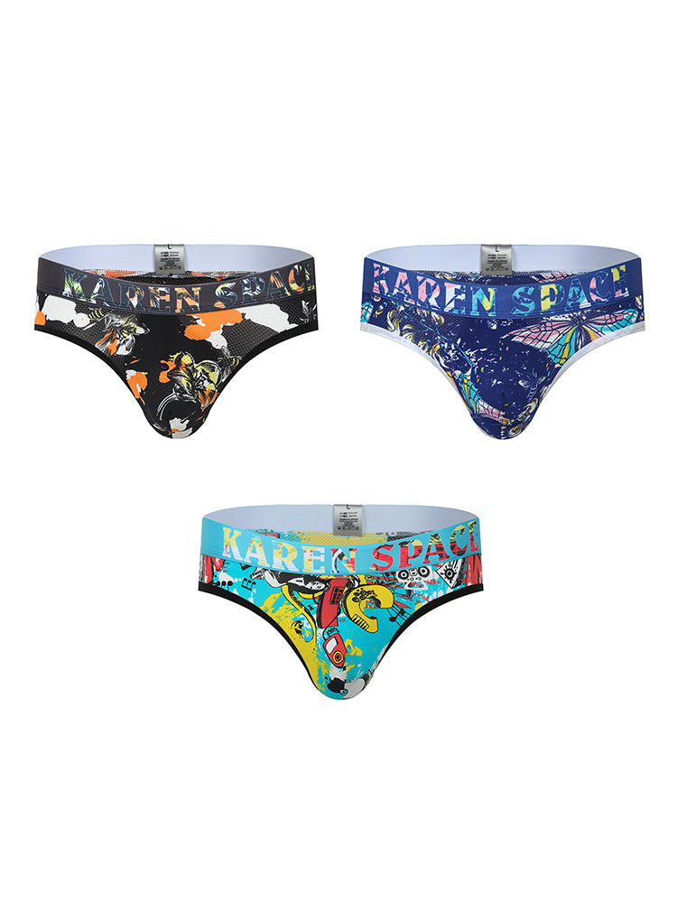 3 Pack Men's Trendy Prints Comfort U-Pouch Design Mesh Breathable Thongs | dmunderwear detail image 17