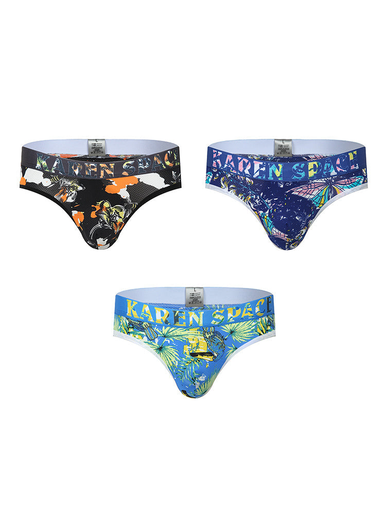 3 Pack Men's Trendy Prints Comfort U-Pouch Design Mesh Breathable Thongs | dmunderwear detail image 2