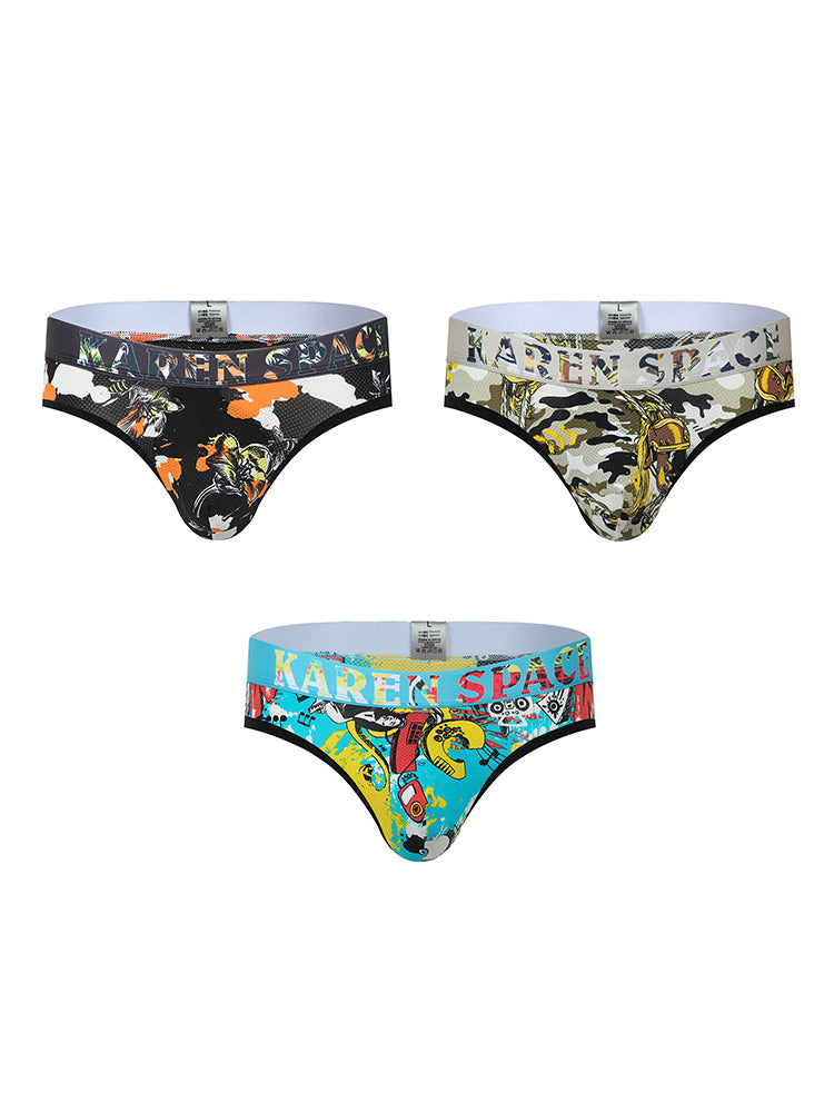3 Pack Men's Trendy Prints Comfort U-Pouch Design Mesh Breathable Thongs | dmunderwear detail image 7