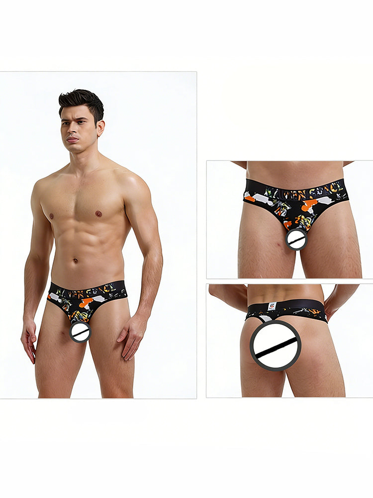 3 Pack Men's Trendy Prints Comfort U-Pouch Design Mesh Breathable Thongs | dmunderwear detail image 9