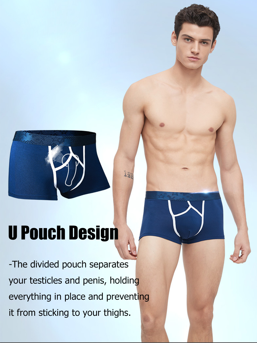 3 Pack Men's U Pouch Contour Patchline Trunks | dmunderwear detail image 9