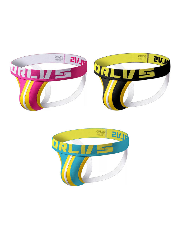 3 Pack Men's U-Pouch Striped Sexy Jockstraps | dmunderwear detail image 12