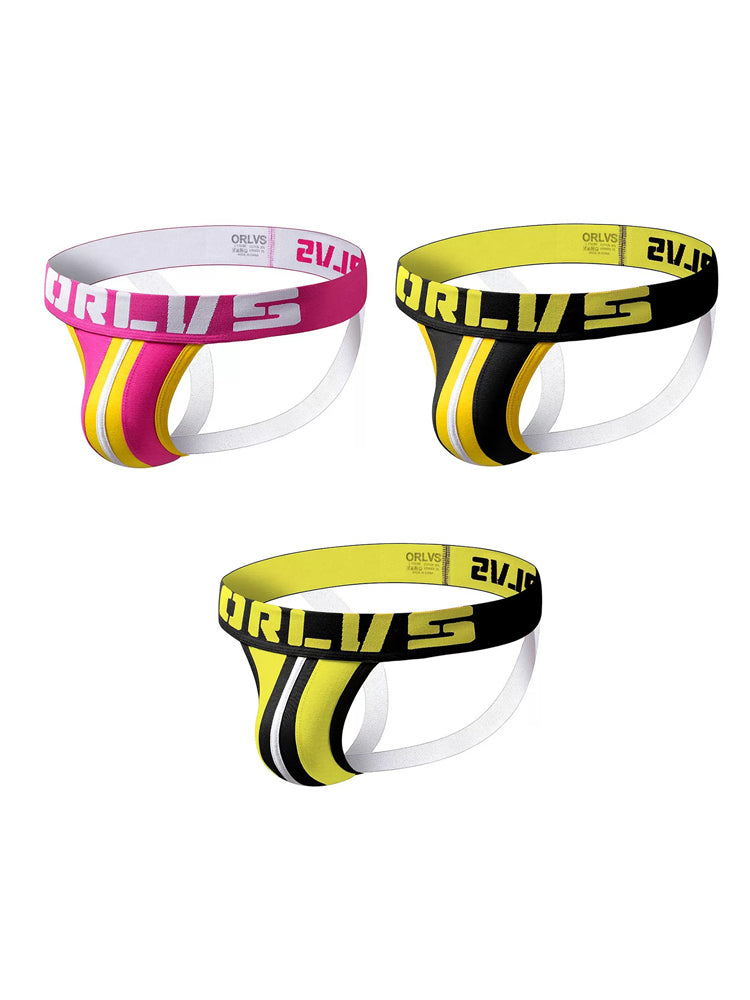3 Pack Men's U-Pouch Striped Sexy Jockstraps | dmunderwear detail image 17
