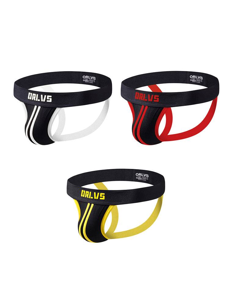 3 Pack Men's U-Pouch Striped Sexy Jockstraps | dmunderwear detail image 2
