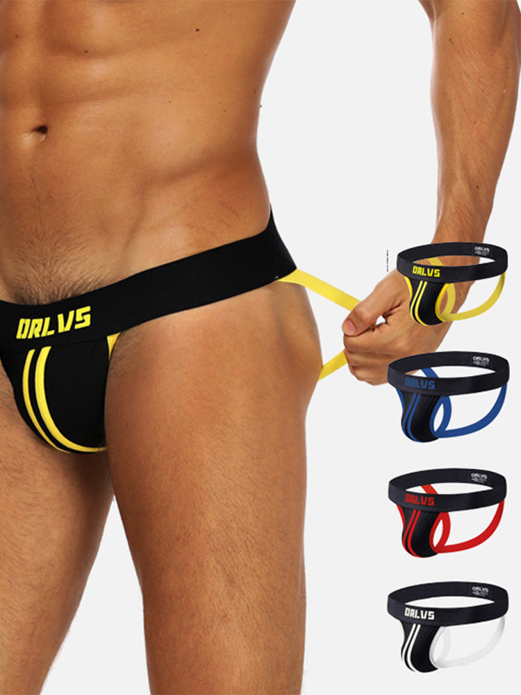 3 Pack Men's U-Pouch Striped Sexy Jockstraps | dmunderwear detail image 3