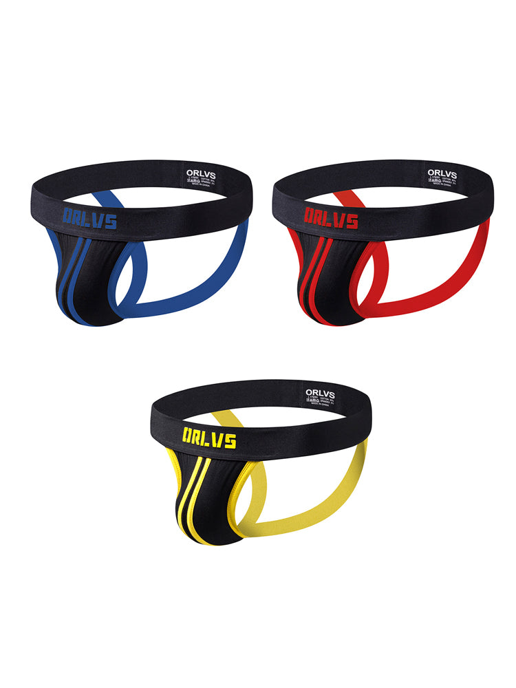 3 Pack Men's U-Pouch Striped Sexy Jockstraps | dmunderwear detail image 7