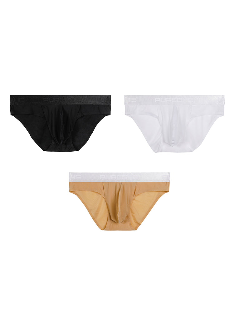 3 Pack Men's Ultra-Sheer Ice Silk Low-Rise Seamless Quick-Dry Briefs | dmunderwear detail image 2