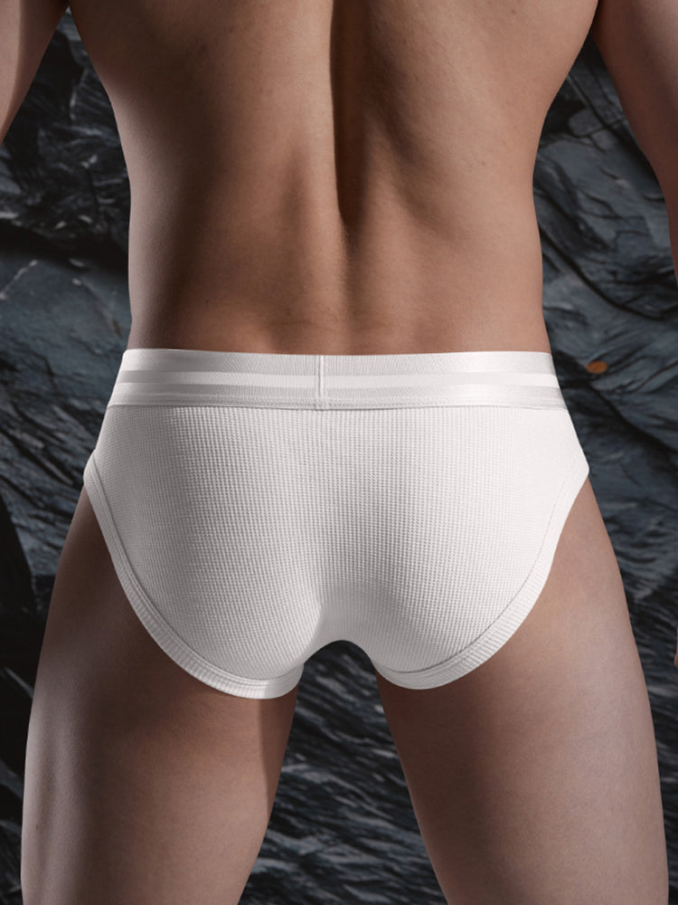 3 Pack Men's Soft Waffle Cotton Briefs with Separate Pouch and High-Leg Cut | dmunderwear detail image 13