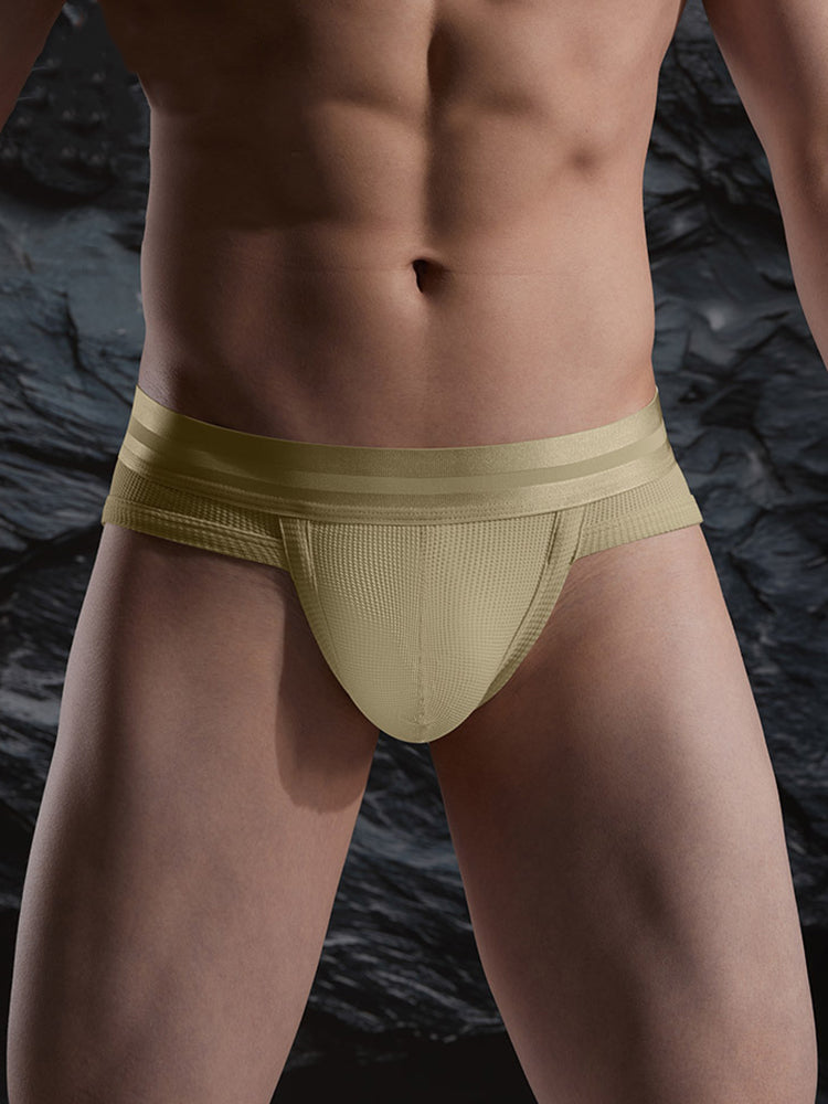 3 Pack Men's Soft Waffle Cotton Briefs with Separate Pouch and High-Leg Cut | dmunderwear detail image 17