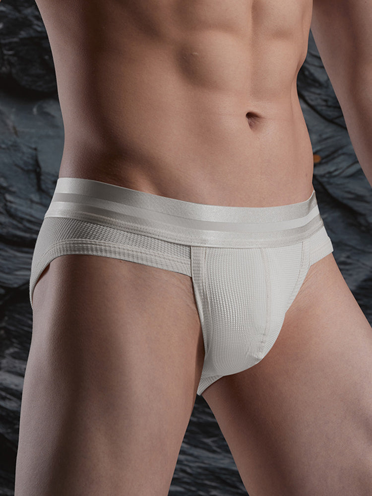 3 Pack Men's Soft Waffle Cotton Briefs with Separate Pouch and High-Leg Cut | dmunderwear detail image 18