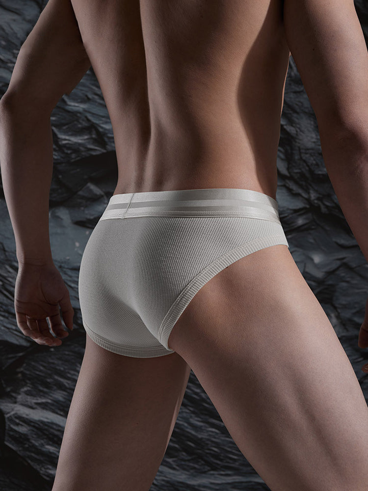 3 Pack Men's Soft Waffle Cotton Briefs with Separate Pouch and High-Leg Cut | dmunderwear detail image 19