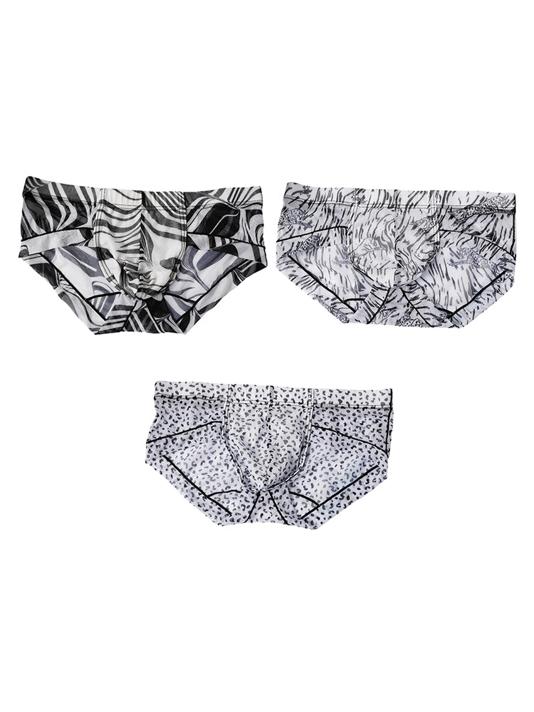 3 Pack Men's Ice-Silk Leopard Mesh Support Pouch Briefs | dmunderwear detail image 12