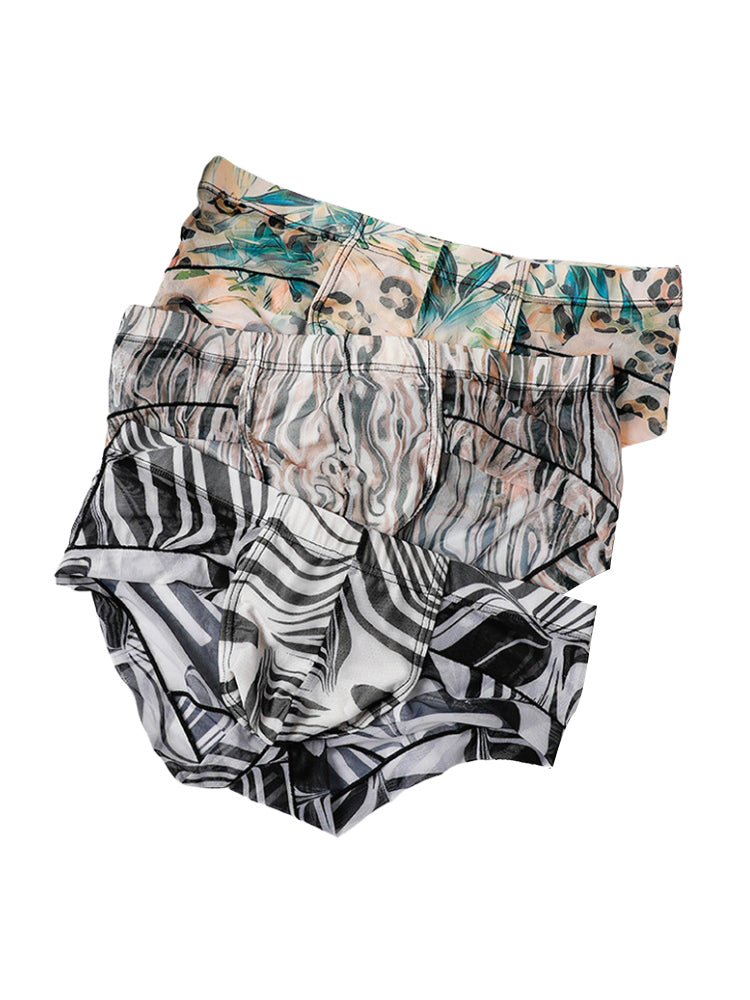 3 Pack Men's Ice-Silk Leopard Mesh Support Pouch Briefs | dmunderwear detail image 13
