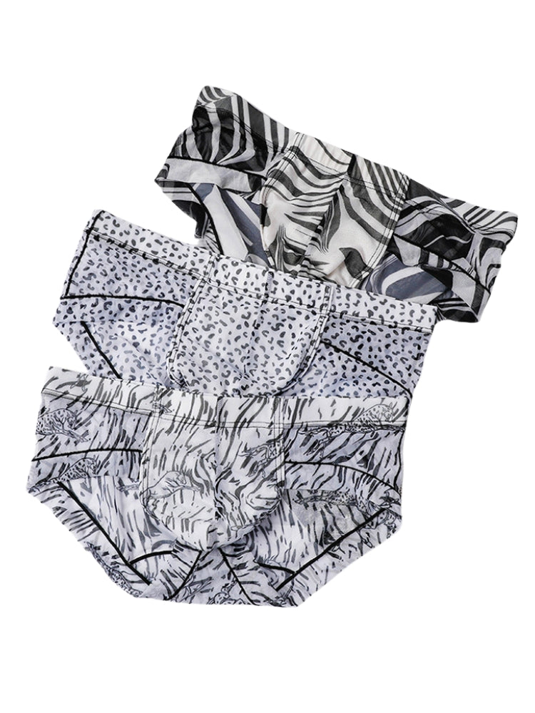3 Pack Men's Ice-Silk Leopard Mesh Support Pouch Briefs | dmunderwear detail image 16