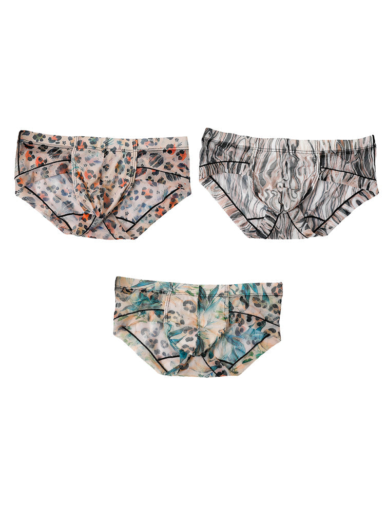 3 Pack Men's Ice-Silk Leopard Mesh Support Pouch Briefs | dmunderwear detail image 17