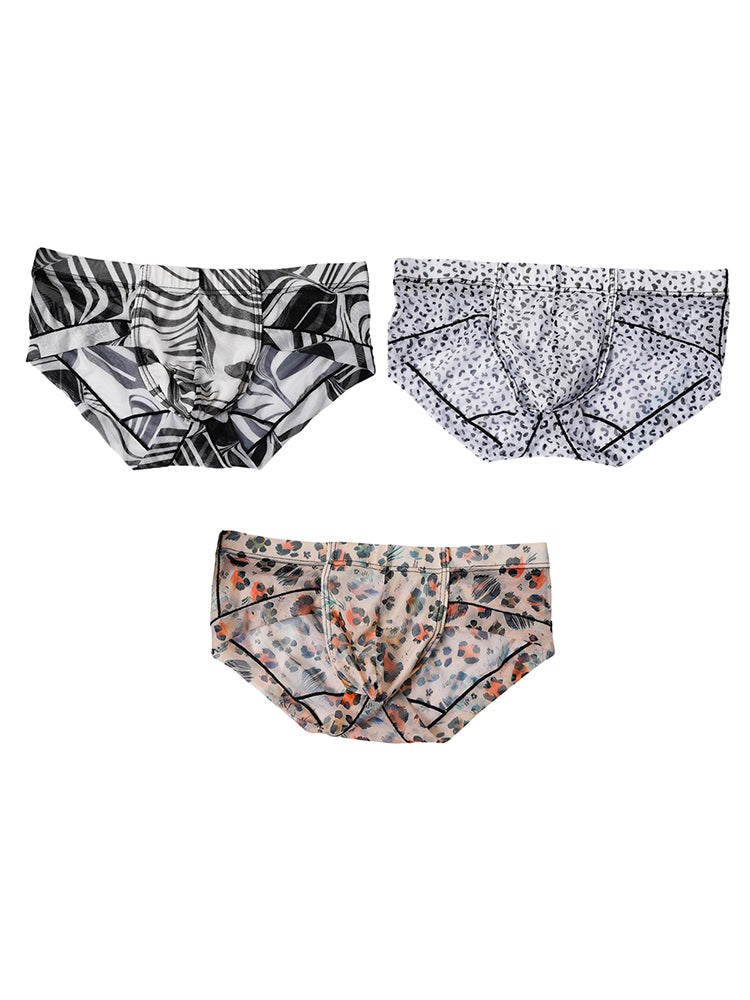 3 Pack Men's Ice-Silk Leopard Mesh Support Pouch Briefs | dmunderwear detail image 2