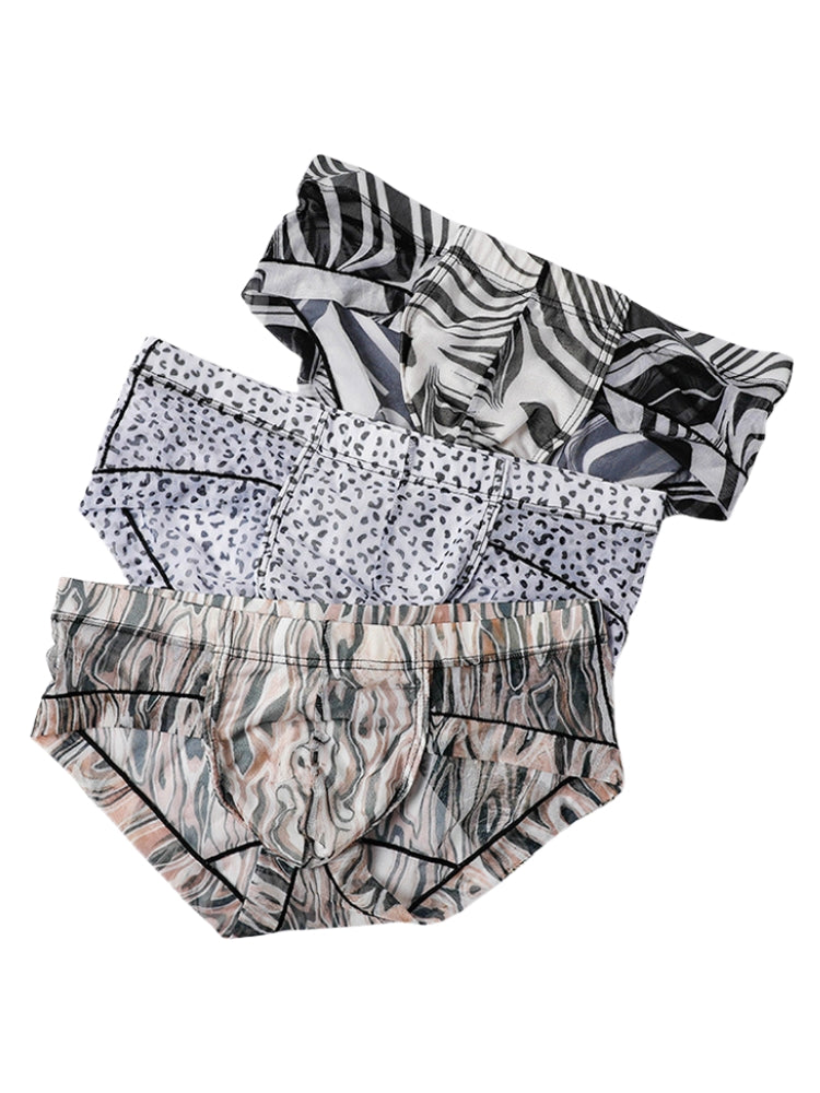 3 Pack Men's Ice-Silk Leopard Mesh Support Pouch Briefs | dmunderwear detail image 20