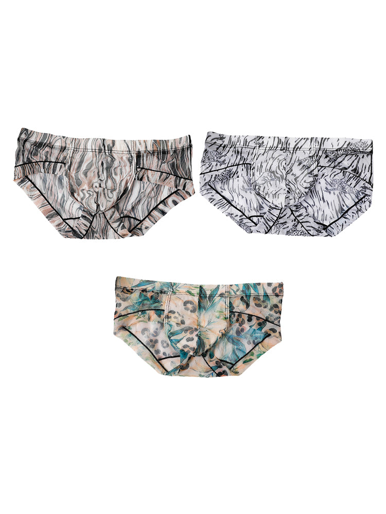3 Pack Men's Ice-Silk Leopard Mesh Support Pouch Briefs | dmunderwear detail image 7