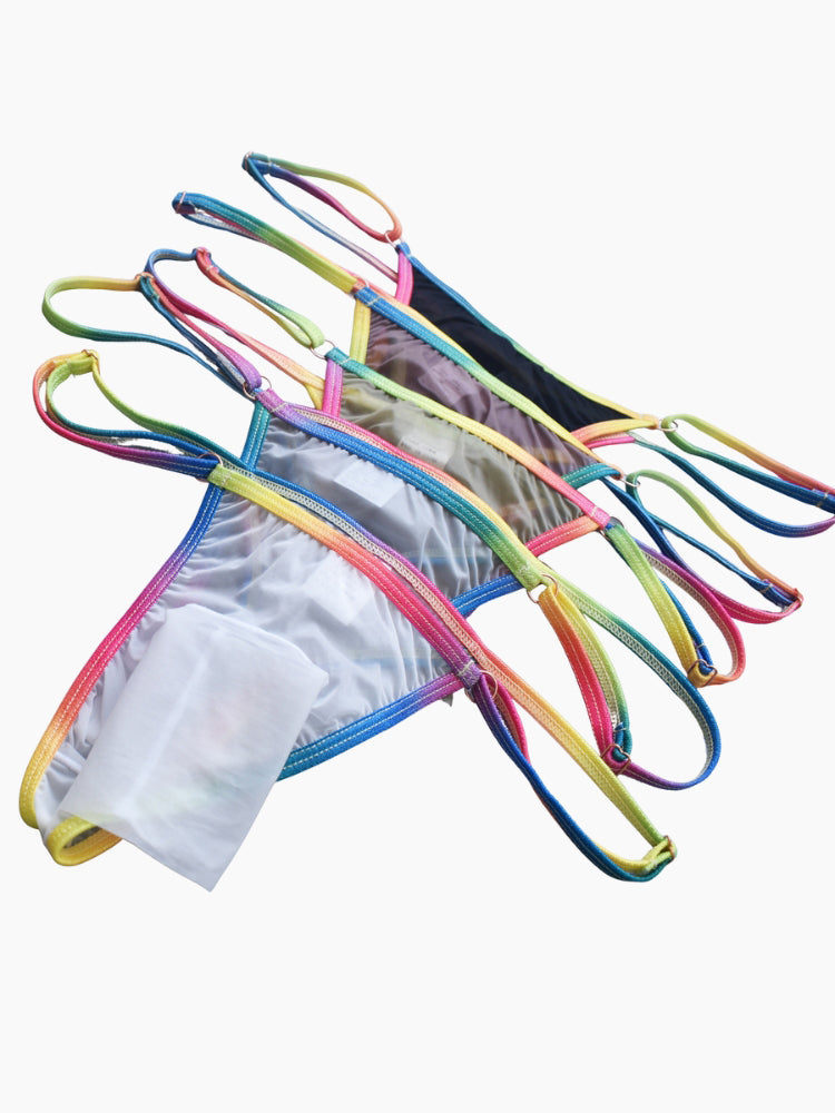 3 Pack Men's Ultra-Thin Sexy Smooth Breathable Contrast Waistband Strings | dmunderwear detail image 16