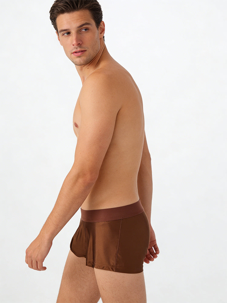 3 Pack Men's Wide Elastic Waistband Solid Color Enhancing Pouch Trunks | dmunderwear detail image 3