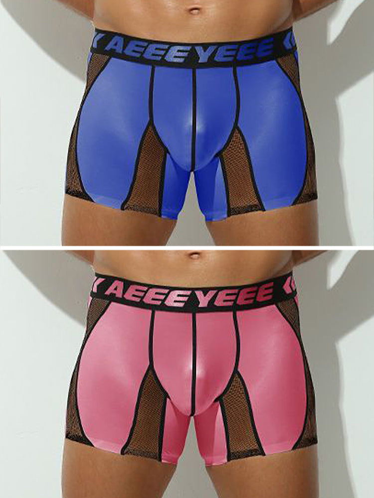 2 Pack Men's Workout Anti-Chafing Quick-Dry & Breathable Mesh Stretch Boxer Briefs | dmunderwear detail image 2
