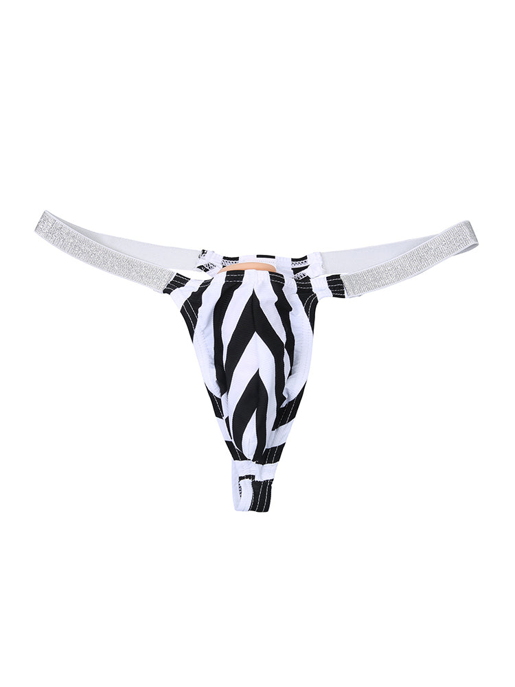 3 Pack Men's Zebra Stripe Glitter Sexy Low-Rise Support Large Pouch Strings | dmunderwear