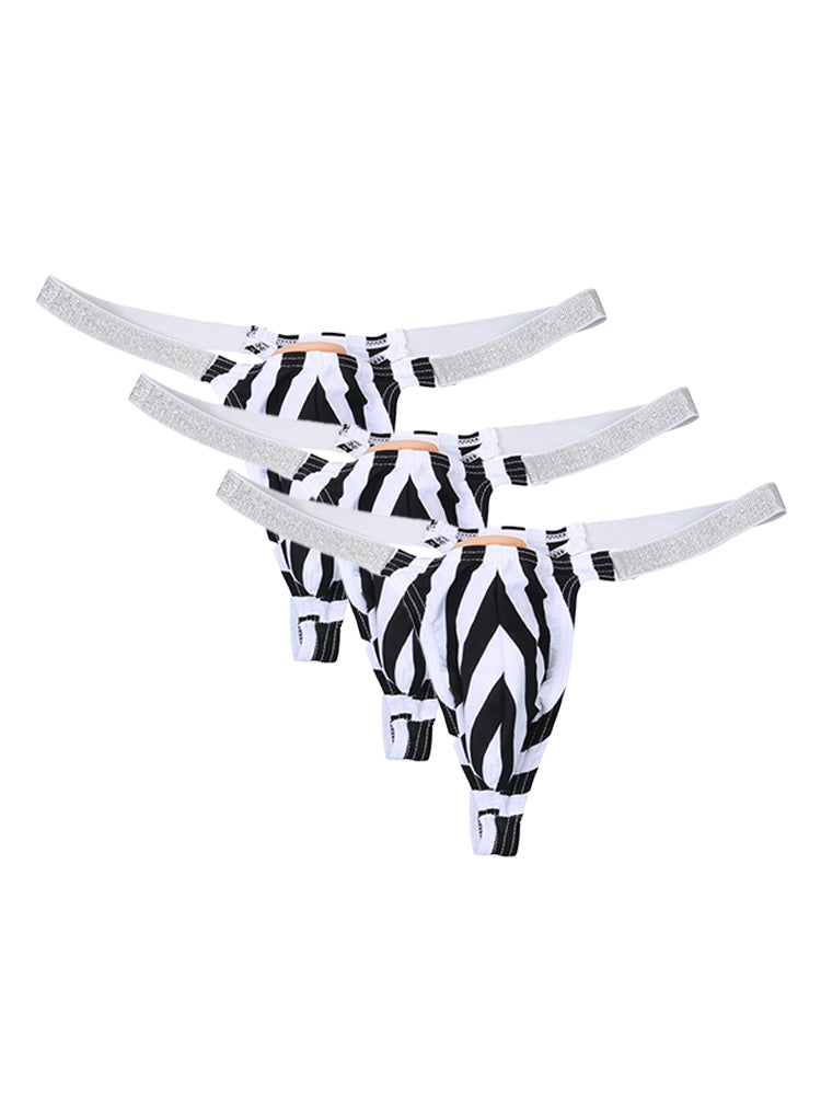 3 Pack Men's Zebra Stripe Glitter Sexy Low-Rise Support Large Pouch Strings | dmunderwear detail image 2