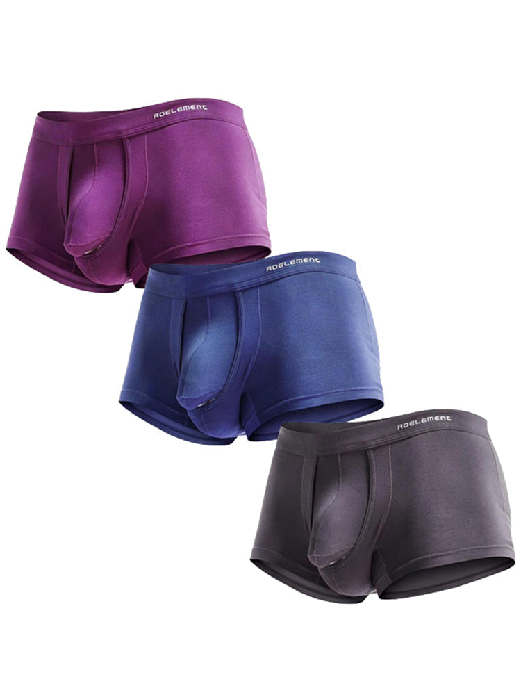 3 Pack Men's Double Pouch Underwear Separate Pouch Modal Trunks | dmunderwear detail image 15
