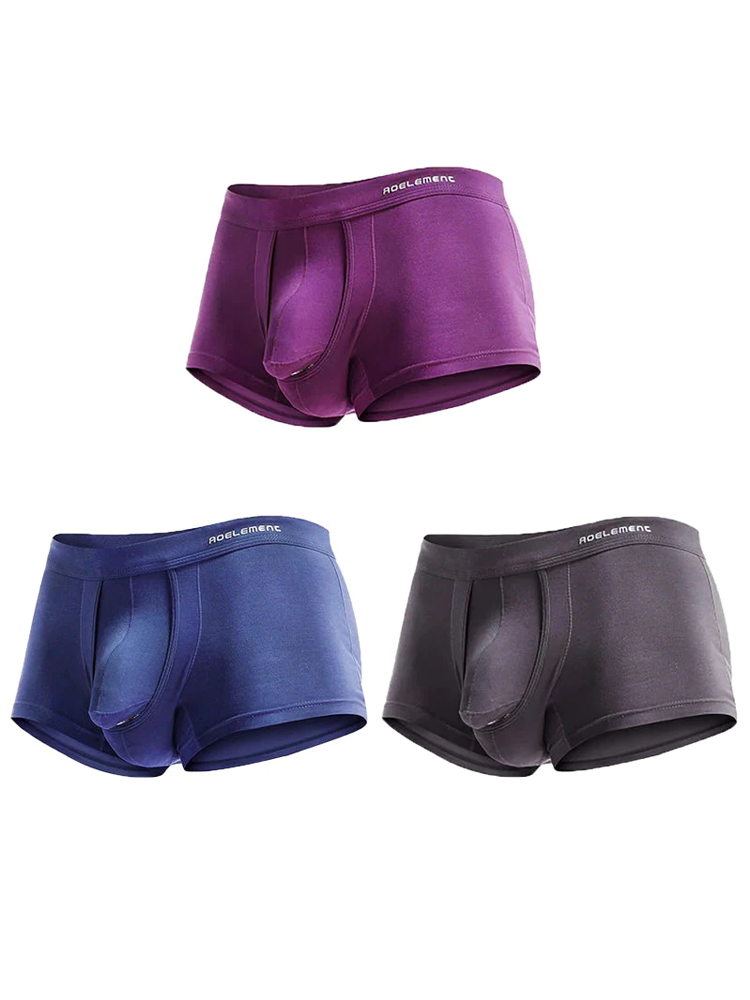 3 Pack Men's Double Pouch Underwear Separate Pouch Modal Trunks | dmunderwear detail image 2