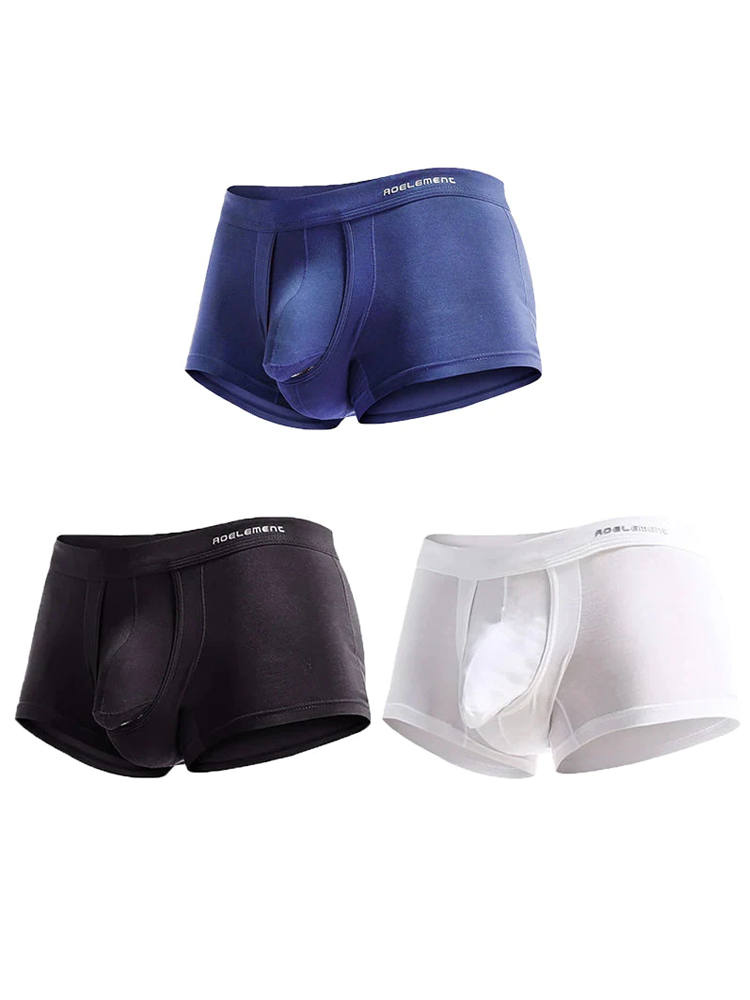 3 Pack Men's Double Pouch Underwear Separate Pouch Modal Trunks | dmunderwear detail image 9