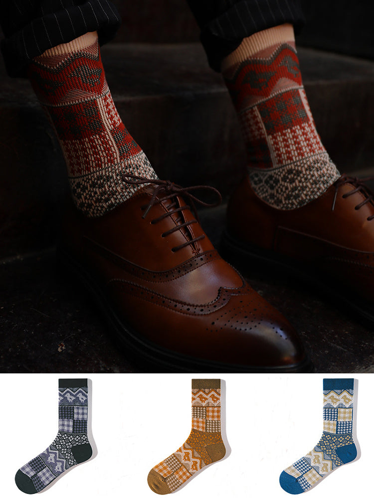 3 Pack Retro Ethnic Jacquard Calf Socks | dmunderwear