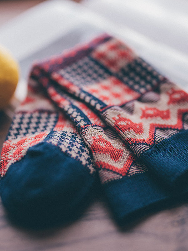 3 Pack Retro Ethnic Jacquard Calf Socks | dmunderwear detail image 12