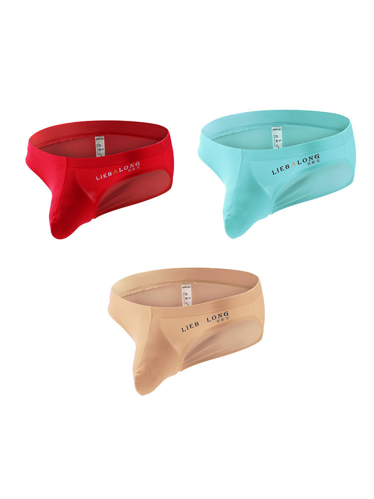 3 Packs of Men's Ice Silk Seamless Convex Pouch Briefs | dmunderwear detail image 20