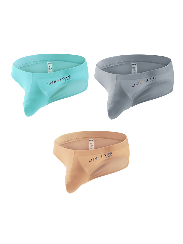 3 Packs of Men's Ice Silk Seamless Convex Pouch Briefs | dmunderwear detail image 8