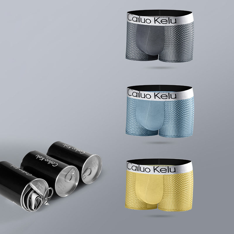 3 Pcs Men's Mesh Breathable Ice Silk Boxer Briefs | dmunderwear detail image 14