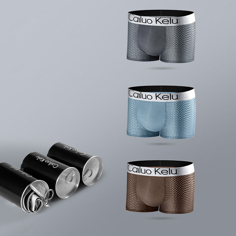 3 Pcs Men's Mesh Breathable Ice Silk Boxer Briefs | dmunderwear detail image 18