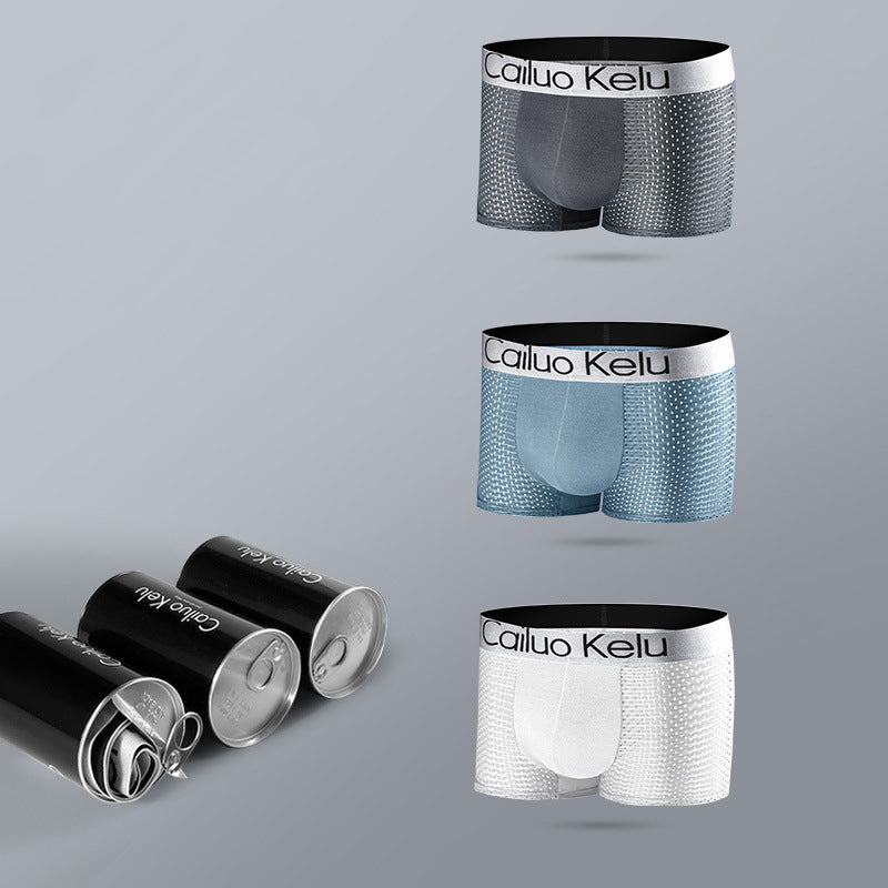 3 Pcs Men's Mesh Breathable Ice Silk Boxer Briefs | dmunderwear detail image 2