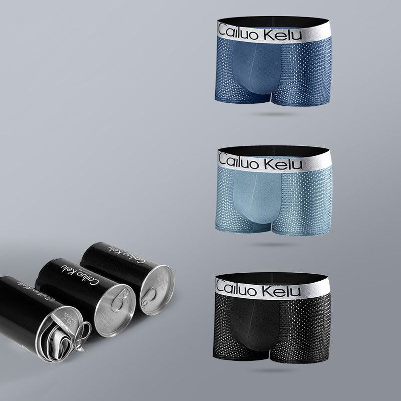 3 Pcs Men's Mesh Breathable Ice Silk Boxer Briefs | dmunderwear detail image 20