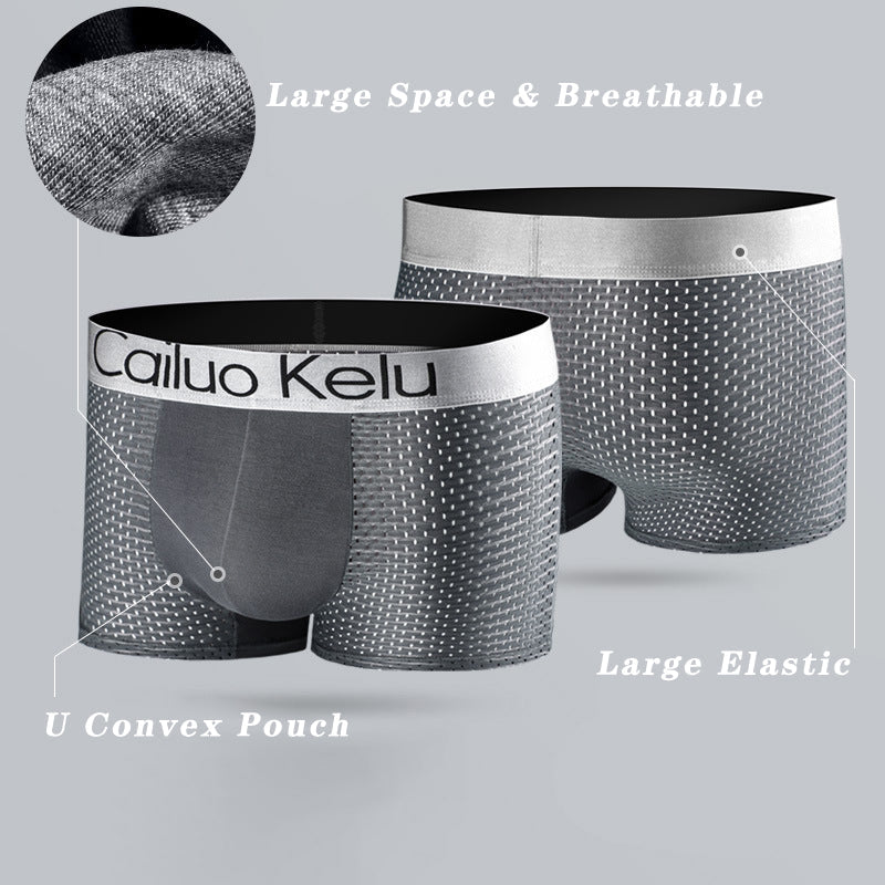 3 Pcs Men's Mesh Breathable Ice Silk Boxer Briefs | dmunderwear detail image 4