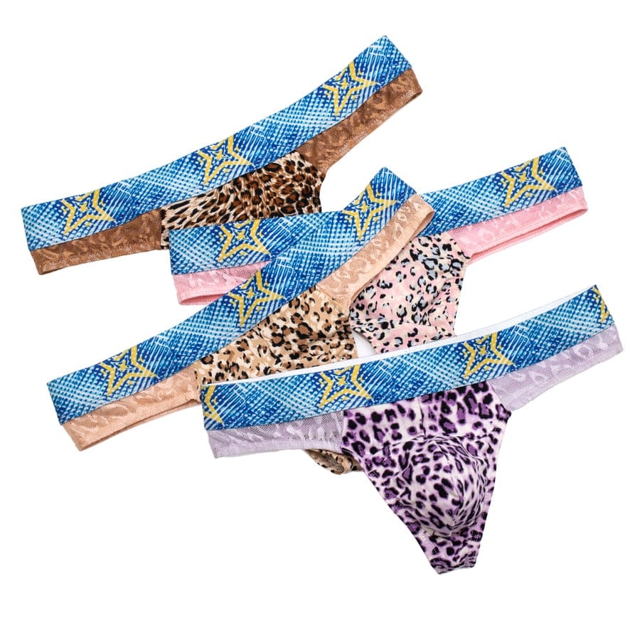 4 Pack Bold Leopard Lace Thong | dmunderwear